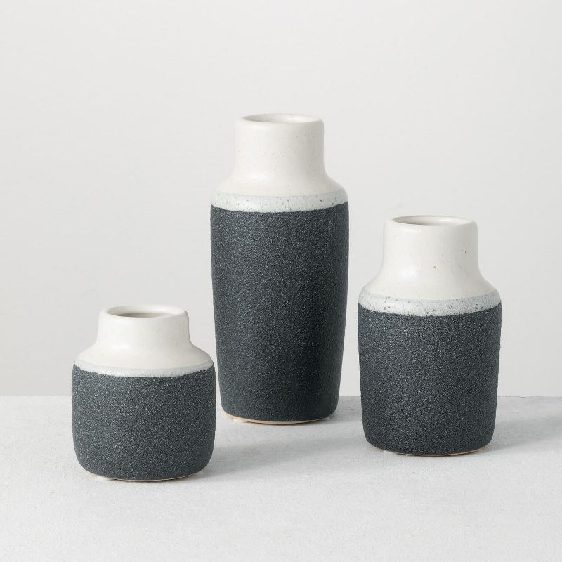 Sullivans Set of 3 Ceramic Vase 7"H, 5.25"H & 3.75"H White and Black