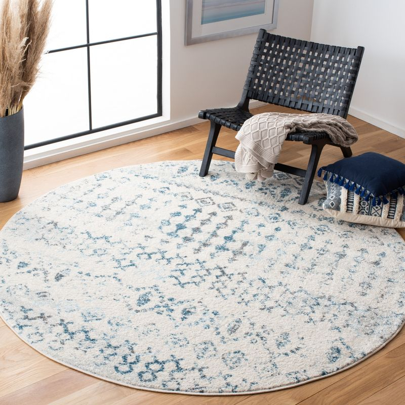 Tulum TUL240 Power Loomed Area Rug - Ivory/Turquoise - 6'7" round - Safavieh.