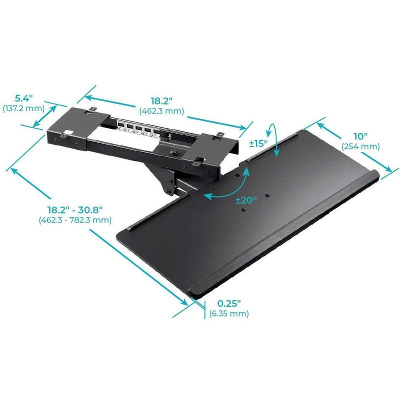 Monoprice Adjustable Ergonomic Keyboard Tray - Black With Full Size Platform - Workstream Collection