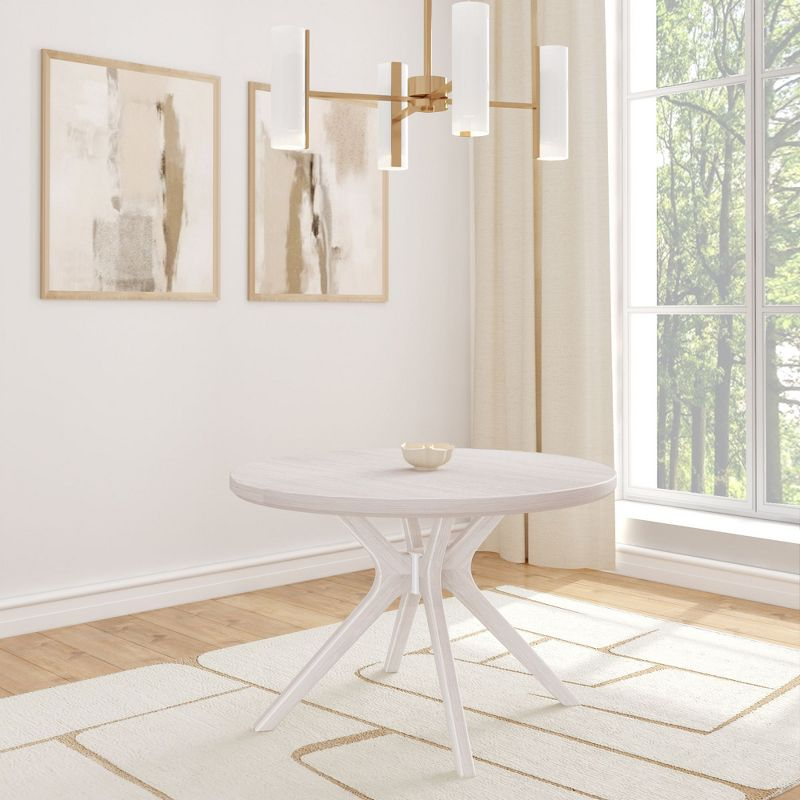 Plank+Beam Verso Round Dining Table, 47" Solid Wood Kitchen & Dining Room Table, White Sand