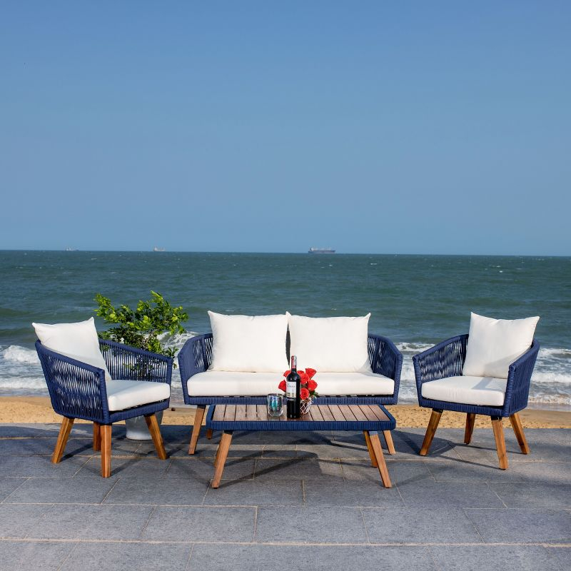 Velso 4 Pc Living Set - Indoor/Outdoor - PAT7072 - Navy/Beige - Safavieh