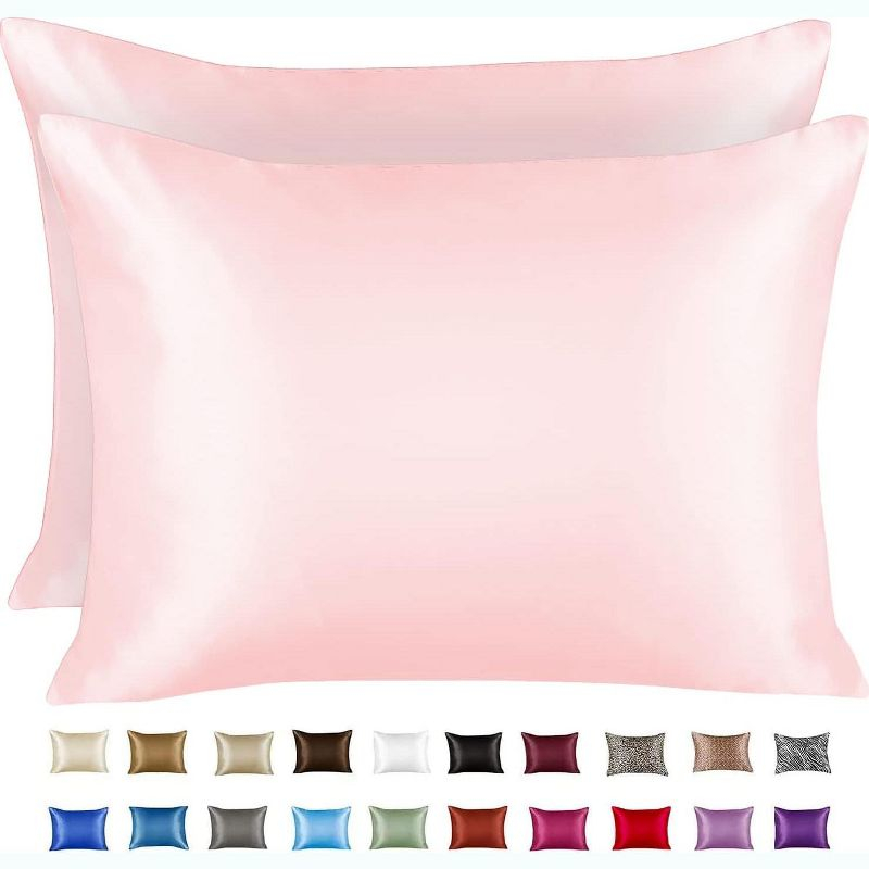 Shopbedding Satin Pillowcase for Hair and Skin  - Standard Silk Satin Pillowcase with Zipper, Pink (Pillowcase Set of 2)