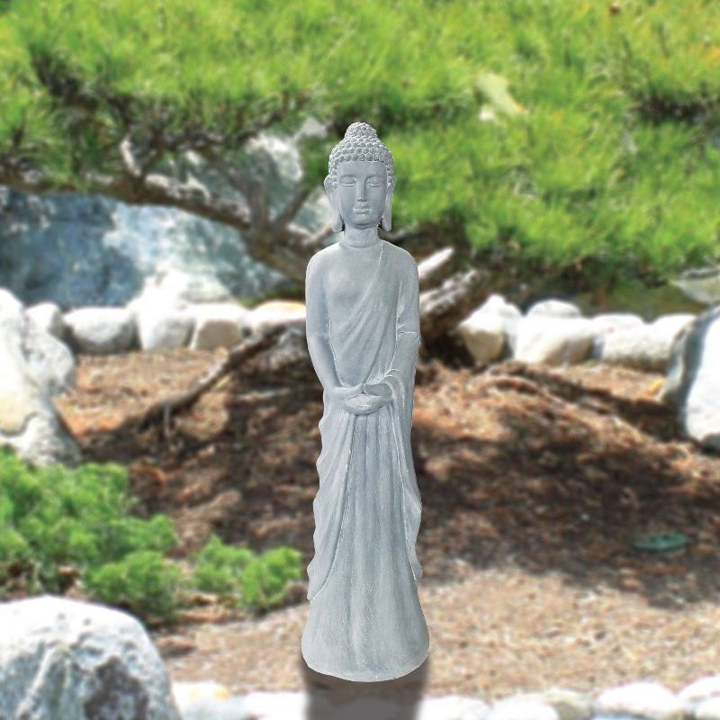 32" Magnesium Oxide Standing Buddha Statue Gray - Alpine Corporation: Outdoor Decor, Garden Accent