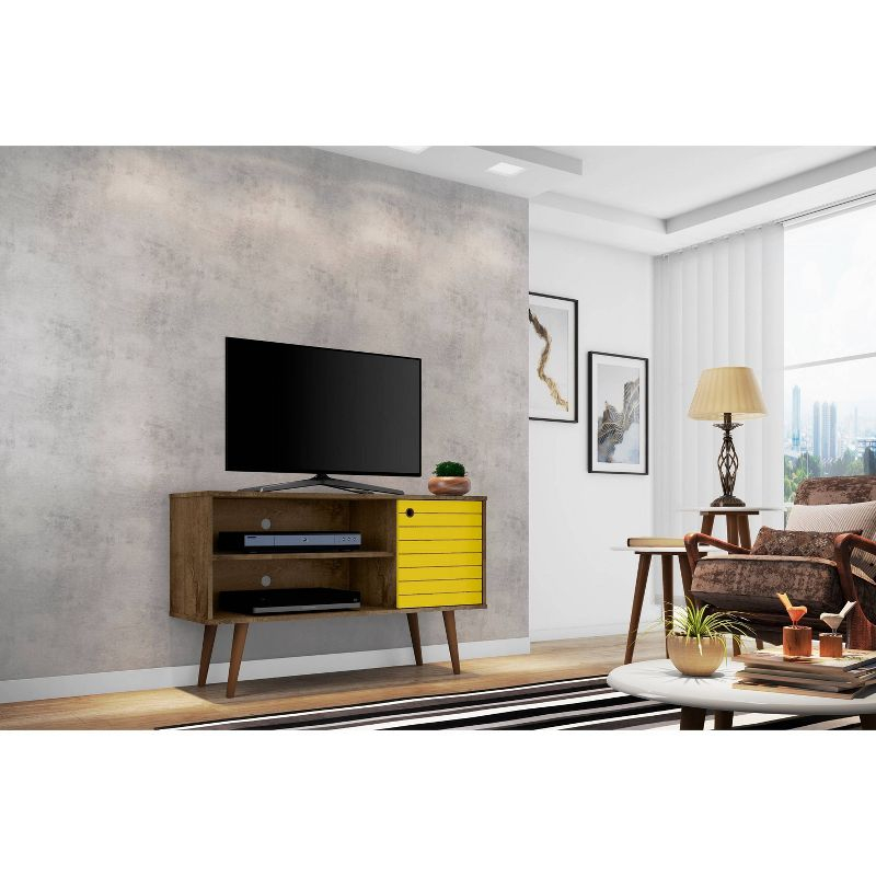 Liberty Mid Century Modern 2 Shelves and 1 Door TV Stand for TVs up to 46" Rustic Brown/Yellow - Manhattan Comfort