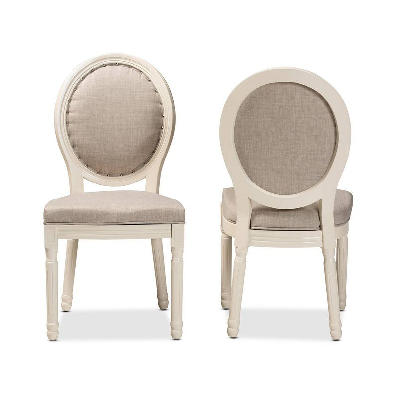 Set of 2 Louis Fabric Upholstered Dining Chairs with Nailhead Trim - Baxton Studio