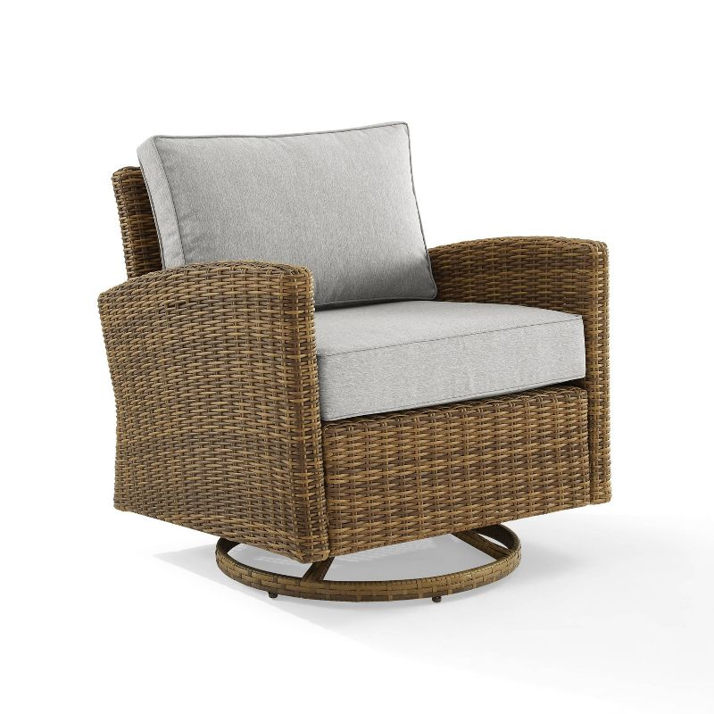 Bradenton Outdoor Steel Swivel Rocking Chair Gray/Weathered Brown - Crosley: Resin Wicker, Moisture-Resistant Cushions