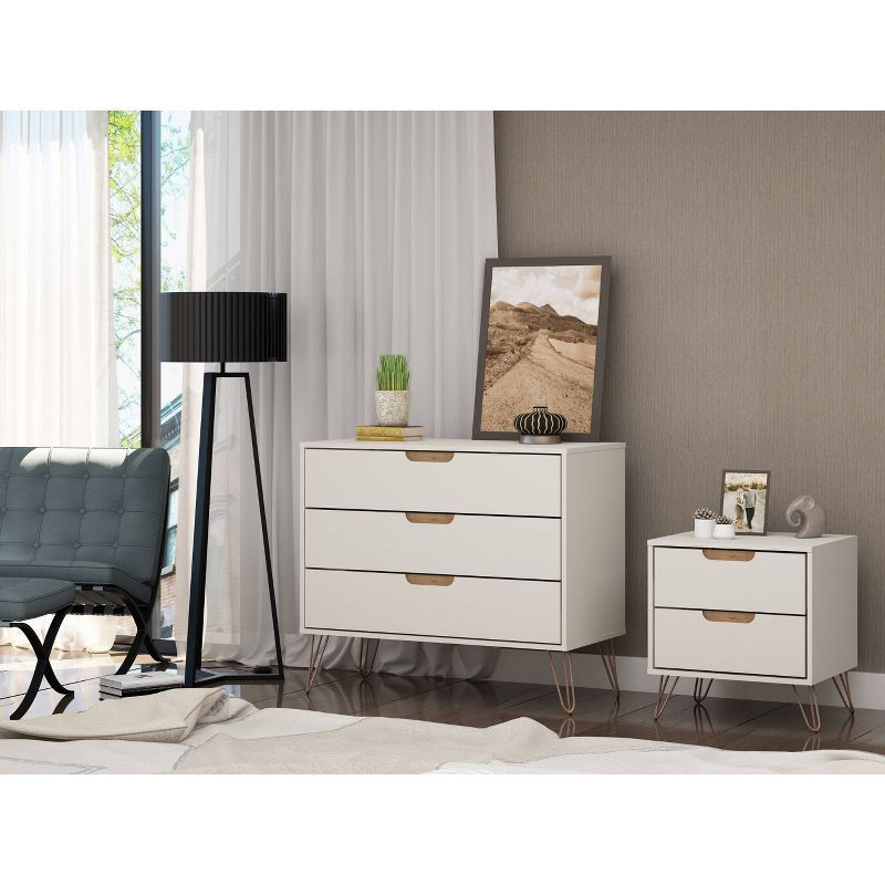 Rockefeller Dresser and Nightstand Set Off-White/Natural - Manhattan Comfort: 5-Drawer Storage, MDF Bedroom Furniture Set