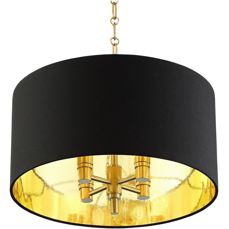 Possini Euro Design Warm Gold Pendant Chandelier 20" Wide Modern Black Fabric Drum Shade 4-Light Fixture for Dining Room Living House Kitchen Island