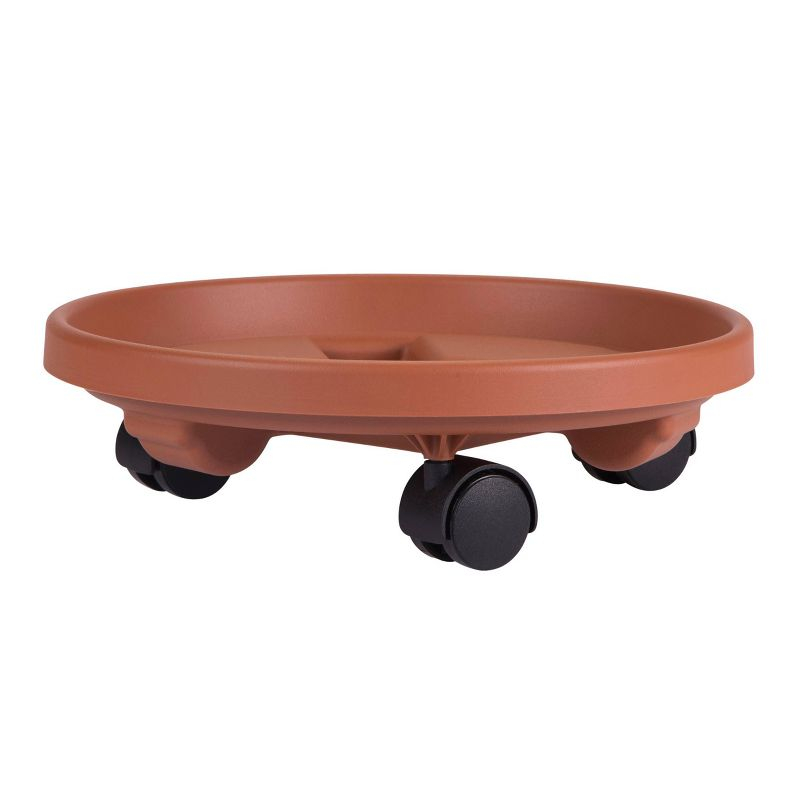 13.86" Plant Stand Caddy with Wheels and Saucer Tray Terracotta - Bloem