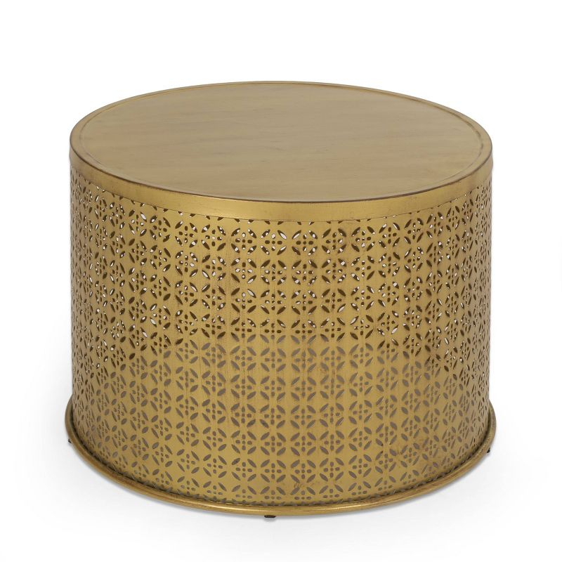 Noxon Boho Lace Cut Iron Coffee Table Gold Brushed Brown - Christopher Knight Home: Pedestal Base, No Assembly Required