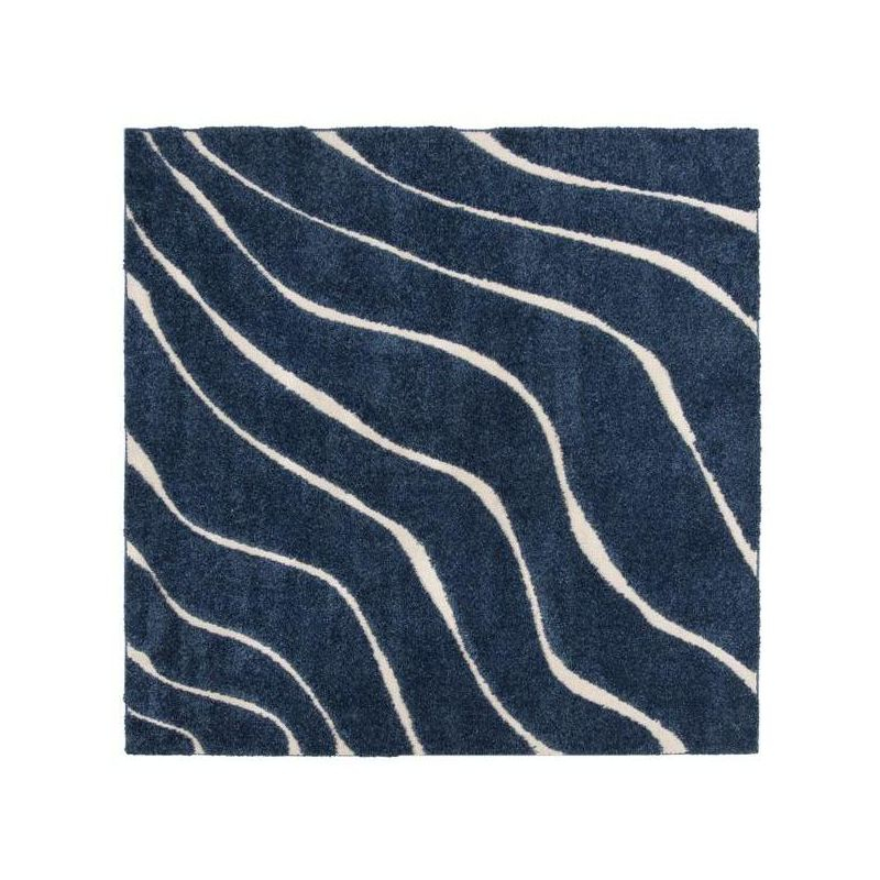 Florida Shag SG472 Power Loomed Indoor Area Rug - Dark Blue/Cream - 6'7"x6'7" - Safavieh