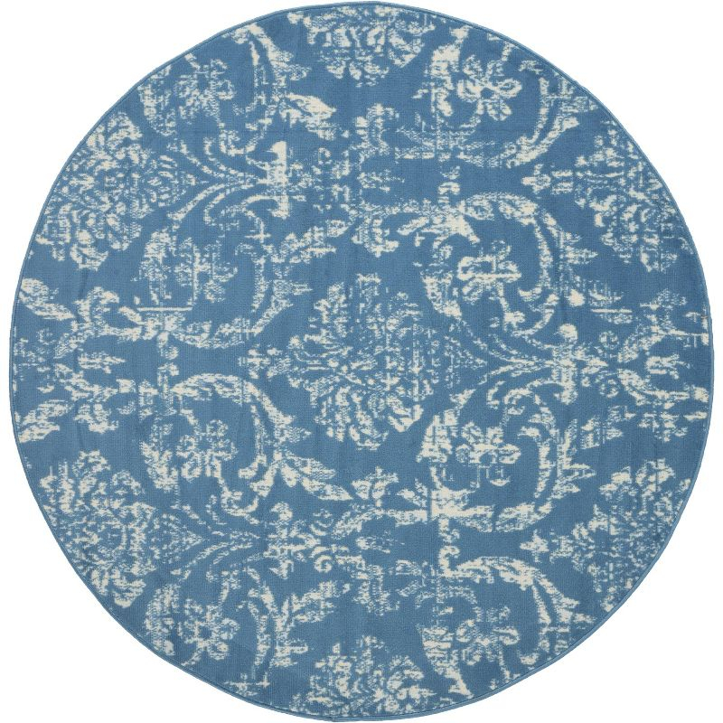 Nourison Jubilant 5'3" x ROUND (5' Round) Blue Area Rug Farmhouse Vintage Damask by Nourison