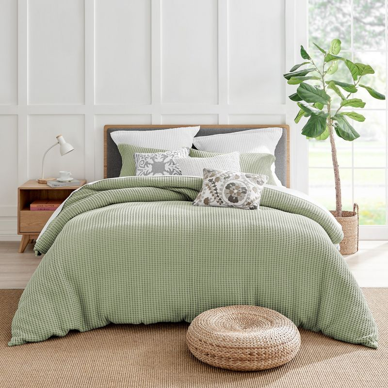 Mills Waffle Desert Sage Twin Duvet Set - Levtex Home