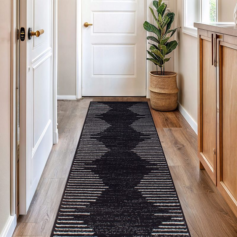 World Rug Gallery Area Rug Bohemian Stripe Jute Rug Carpets for Living Room Rugs for Sale - BLACK 2'7"x6'