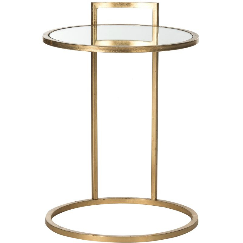 Calvin Round Gold Leaf End Table - Gold/Mirror - Safavieh.