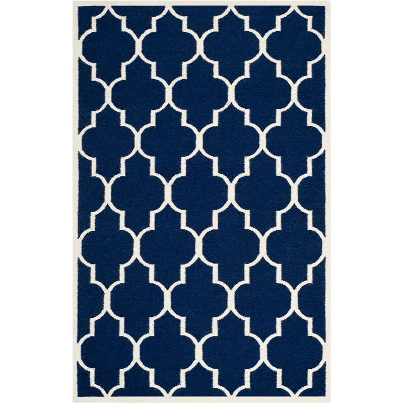Dhurries DHU632 Hand Woven Area Rug - Navy/Ivory - 6'x9' - Safavieh.