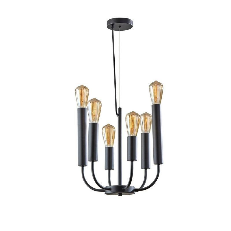 Adesso Rory Pendant Black: Modern Candelabra Style, 6-Arm Metal Ceiling Light Fixture, ETL Listed
