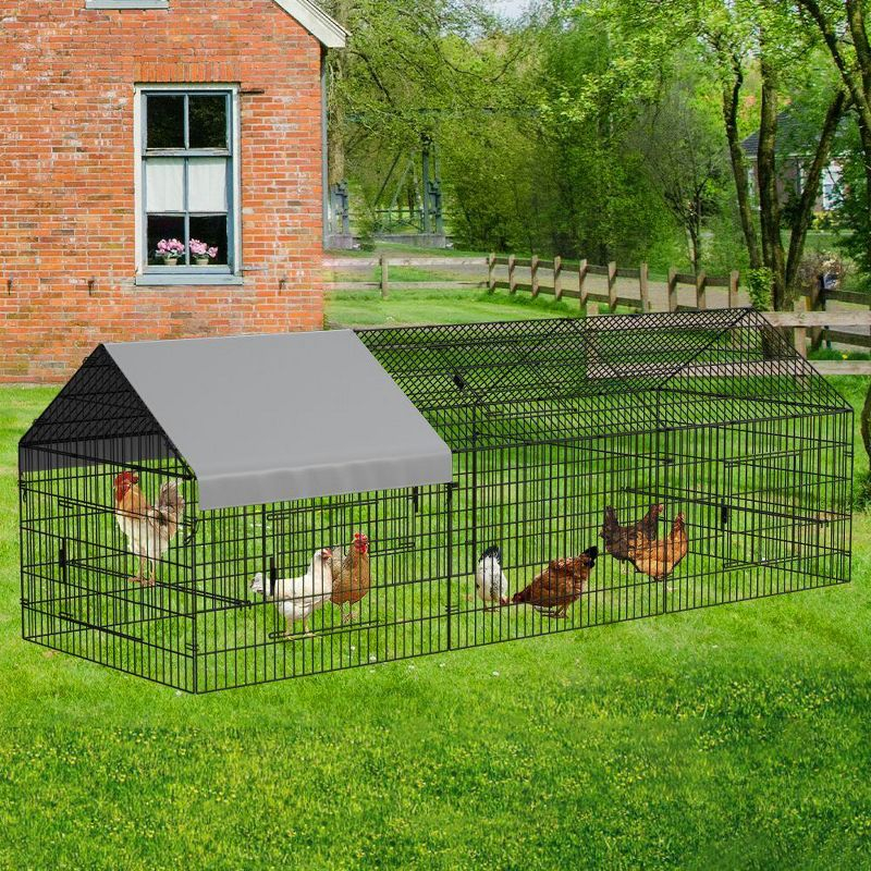 GOTGELIF  Large Metal Chicken Coop 130" x 40" Chicken Cage Hen House with Waterproof Cover