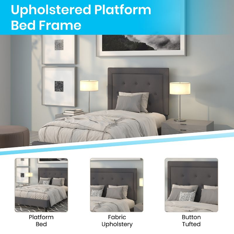 Flash Furniture Roxbury Twin Size Tufted Upholstered Platform Bed in Dark Gray Fabric