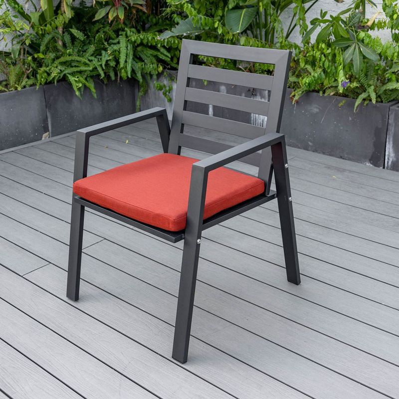 LeisureMod Chelsea Modern Patio Dining Armchair in Aluminum with Removable Cushions Set of 2 in Cherry Red