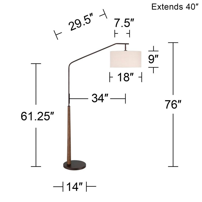 Franklin Iron Works Kipling Farmhouse Rustic 76" Tall Standing Floor Lamp Large Arc Foot Switch Bronze Wood Living Room Bedroom House Reading Office