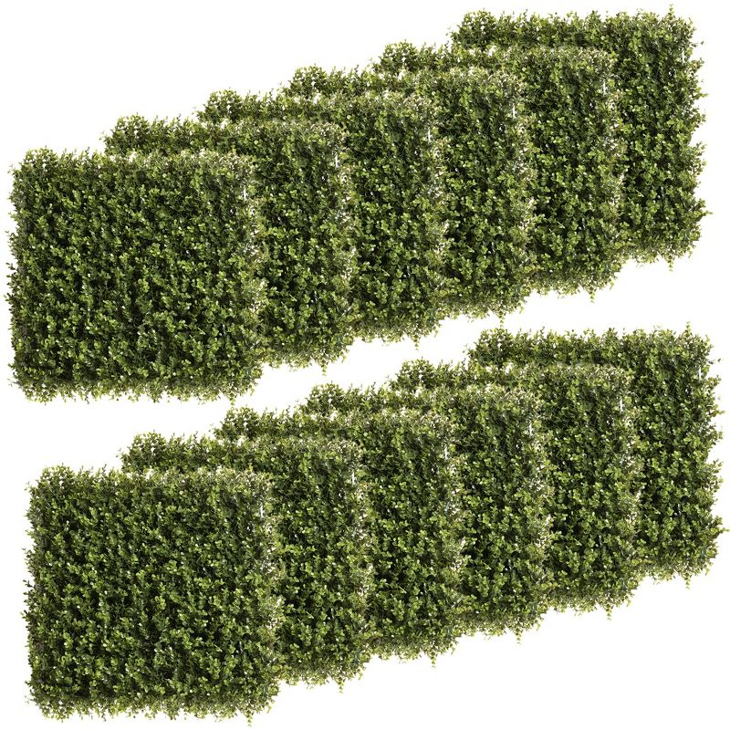 Outsunny Artificial Grass Wall Panel Backdrop, 12 20" x 20" Boxwood UV Protection Privacy Screen Panels, Green