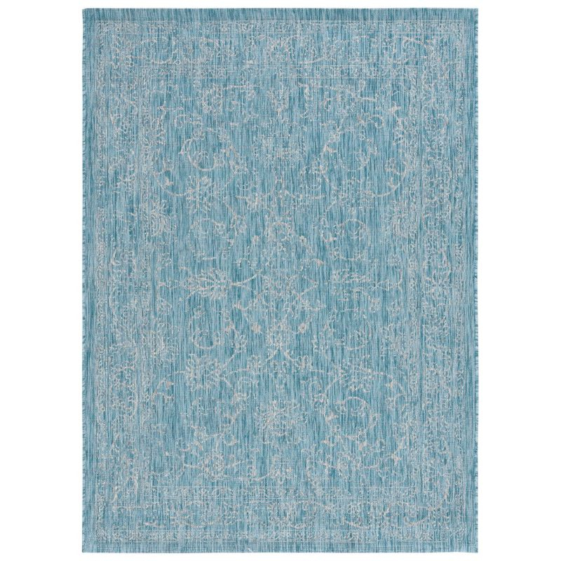 Courtyard CY8680 Power Loomed Indoor and Outdoor Area Rug - Aqua/Grey - 4'x5'7" - Safavieh