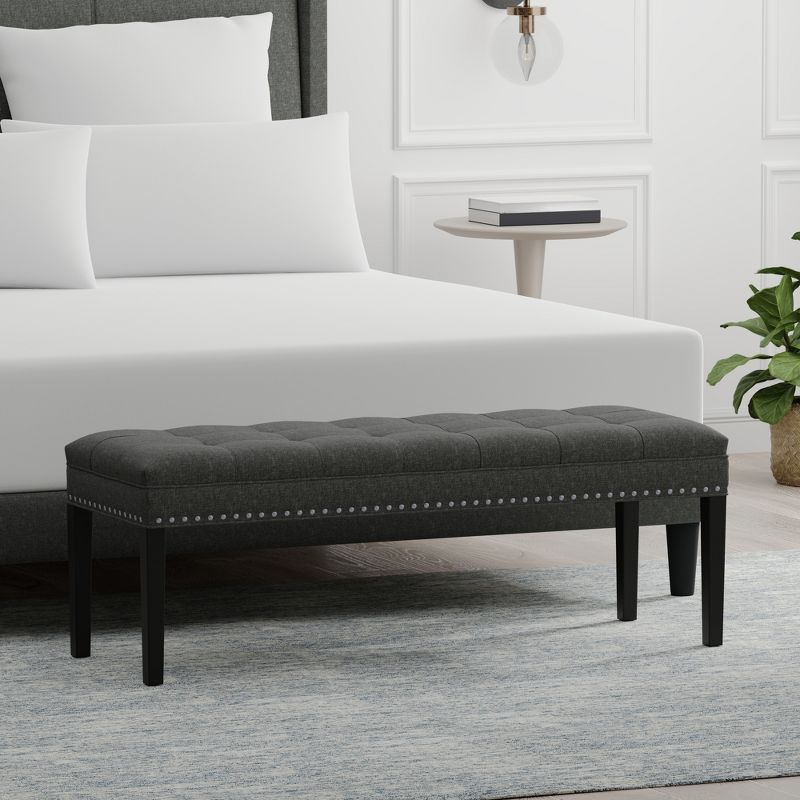 Glenwillow Home 46.5" Upholstered Bench with Nailhead Trim and Wood Legs in Dark Gray