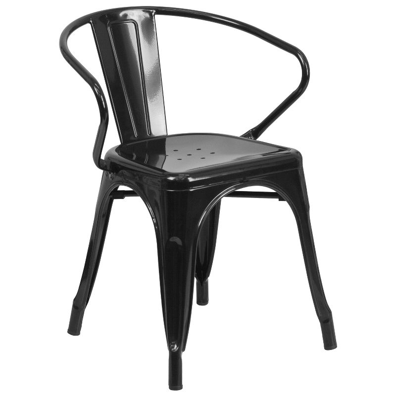 Flash Furniture Commercial Grade 31.5" Square Black Metal Indoor-Outdoor Table Set with 4 Arm Chairs