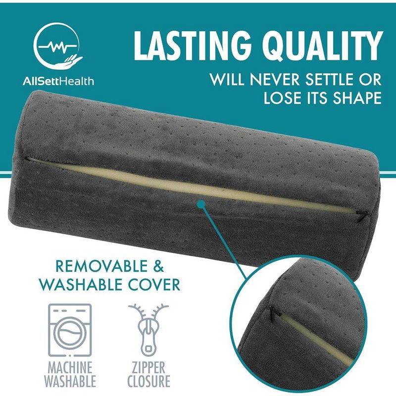 Allsett Health Cervical Bolster Pillow with Washable Cover, Ergonomically Designed for Head, Neck, Back, and Legs | Extra Sleep Support - Grey