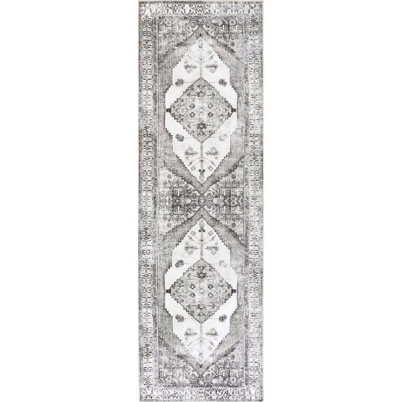 Nuloom Gladys Pet Friendly Machine Washable Vintage Medallion Area Rug, Runner 2' 6" x 8', Light Grey