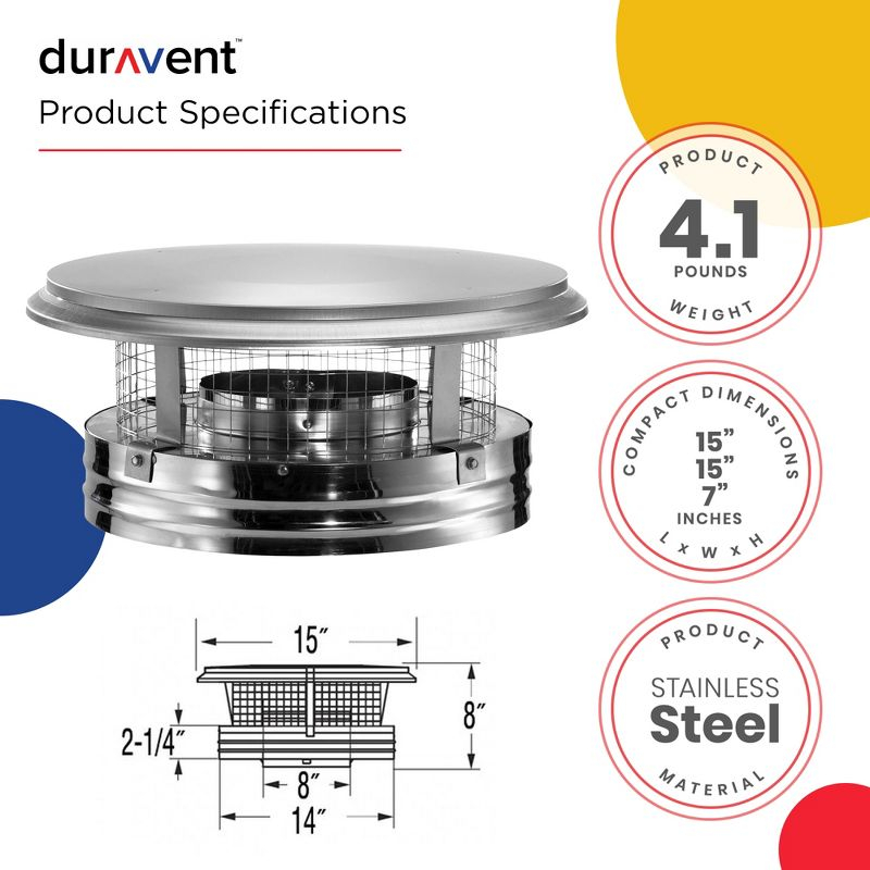 DuraVent DuraPlus 6DP-VC 6-Inch Stainless Steel Round Chimney Cap with Removable Screws, Resists Corrosion, Boosts Efficiency, Silver