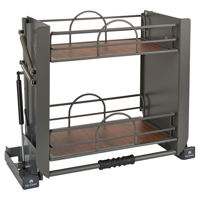 Rev-A-Shelf 24" Pull Down Heavy Duty Shelf Organizer for Tall Kitchen/ Bathroom, Dual Tier Wall Mounted Pantry Storage, Chrome, 5PD-24FOG