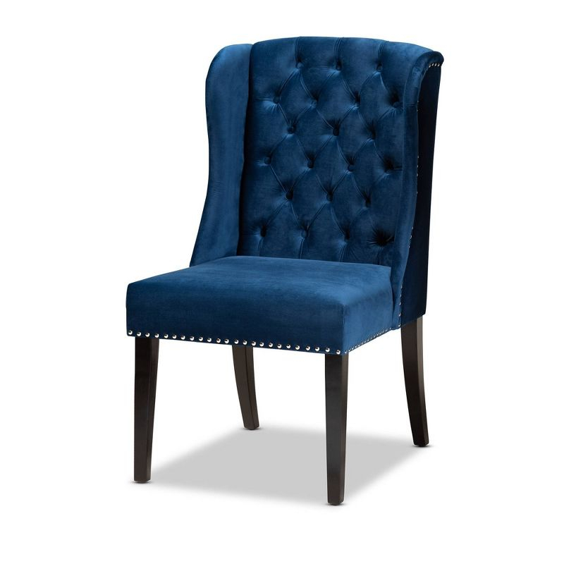 Lamont Velvet Fabric Wood Wingback Dining Chair Blue/Brown - Baxton Studio