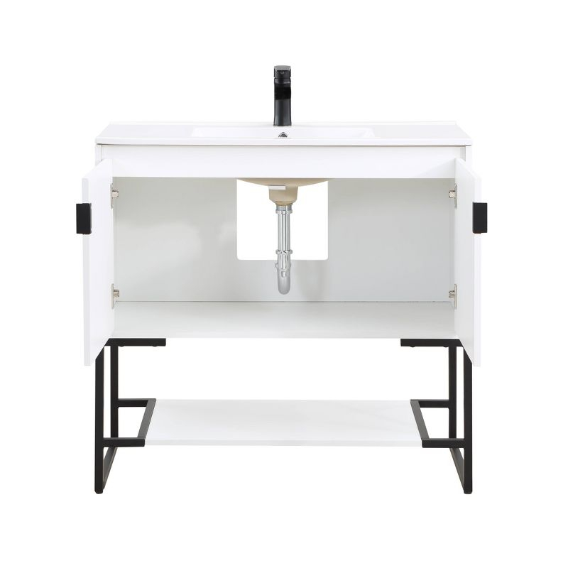36" Scarsdale Bathroom Vanity Sink White - Manhattan Comfort: Ceramic Surface, Wood Frame, Single Basin