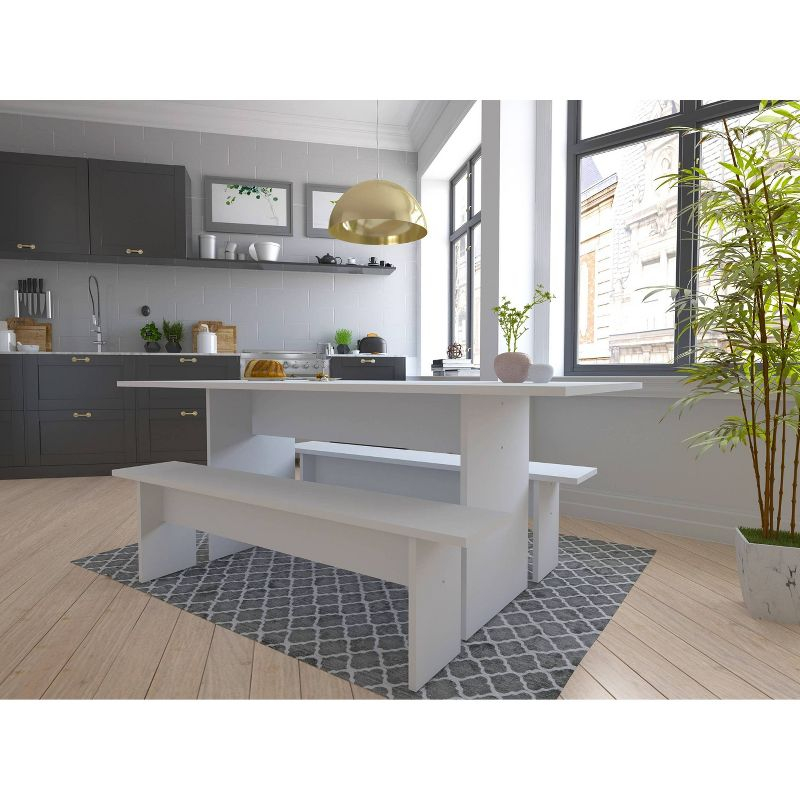3pc Nomad 67.91" Modern Dining Set White - Manhattan Comfort: Rustic Charm, MDF, Seats 6