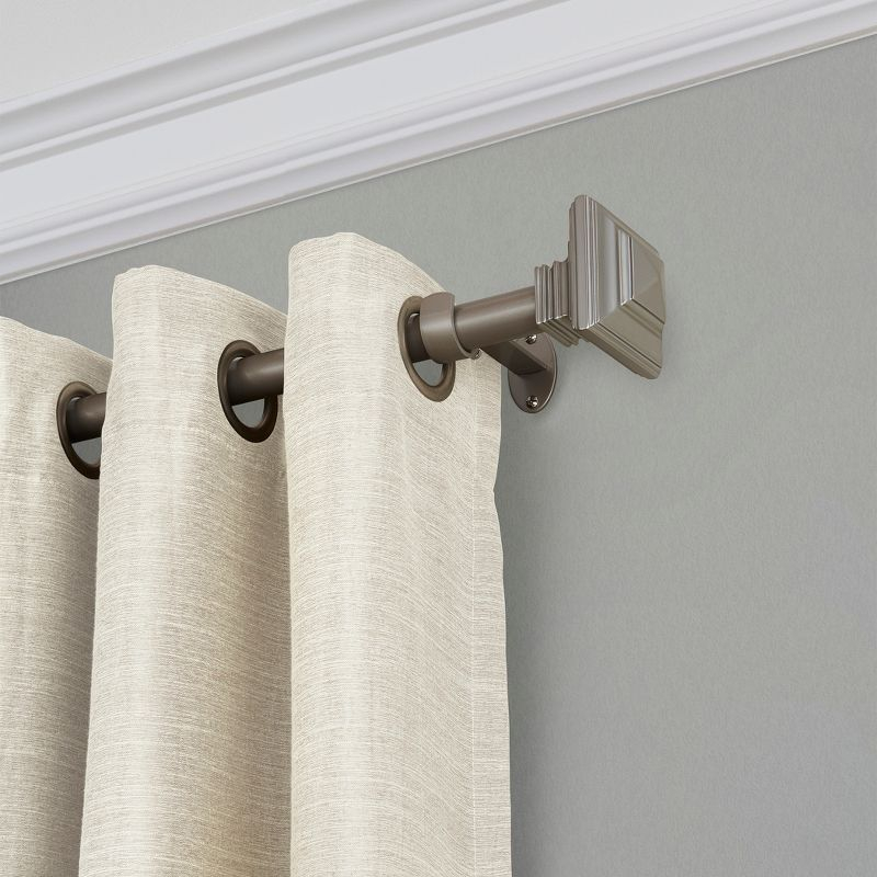 Florence 1" Window Drapery Single Curtain Rod with Stacked Square Finial - 28"-48" - Nickel - Elrene Home Fashions