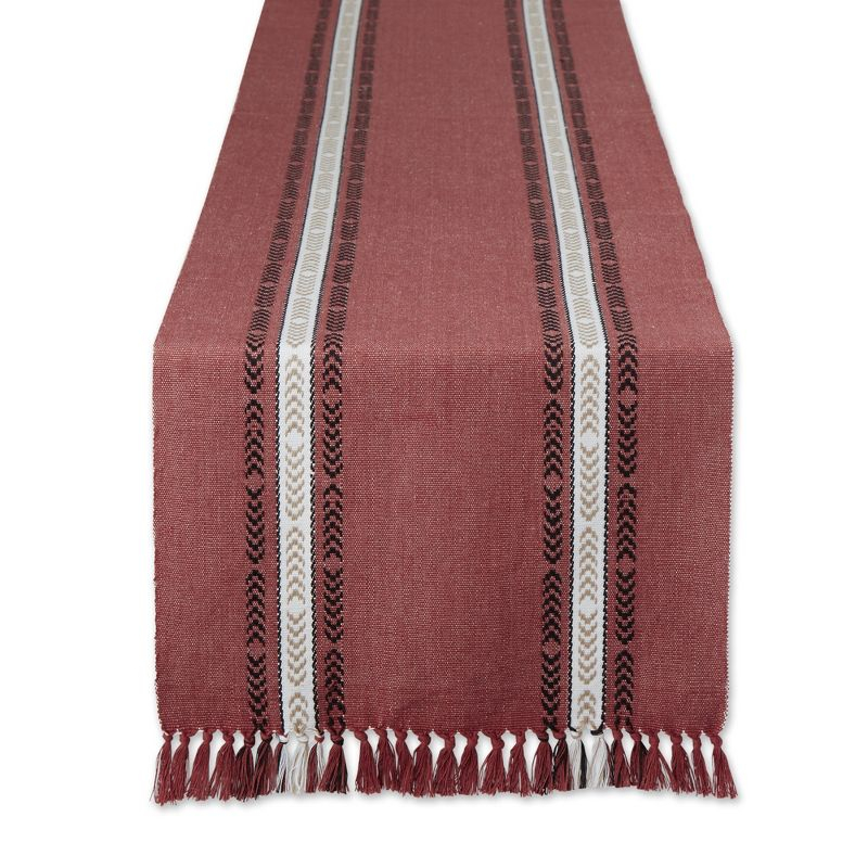 Design Imports  Clay Dobby Striped Fringe Ribbed Table Runner 14X72