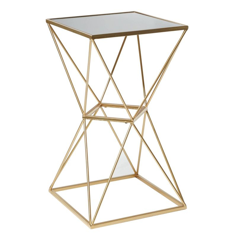 Glam Geometric Mirrored Accent Table Gold - Olivia & May: 27.625" H, No Assembly Required