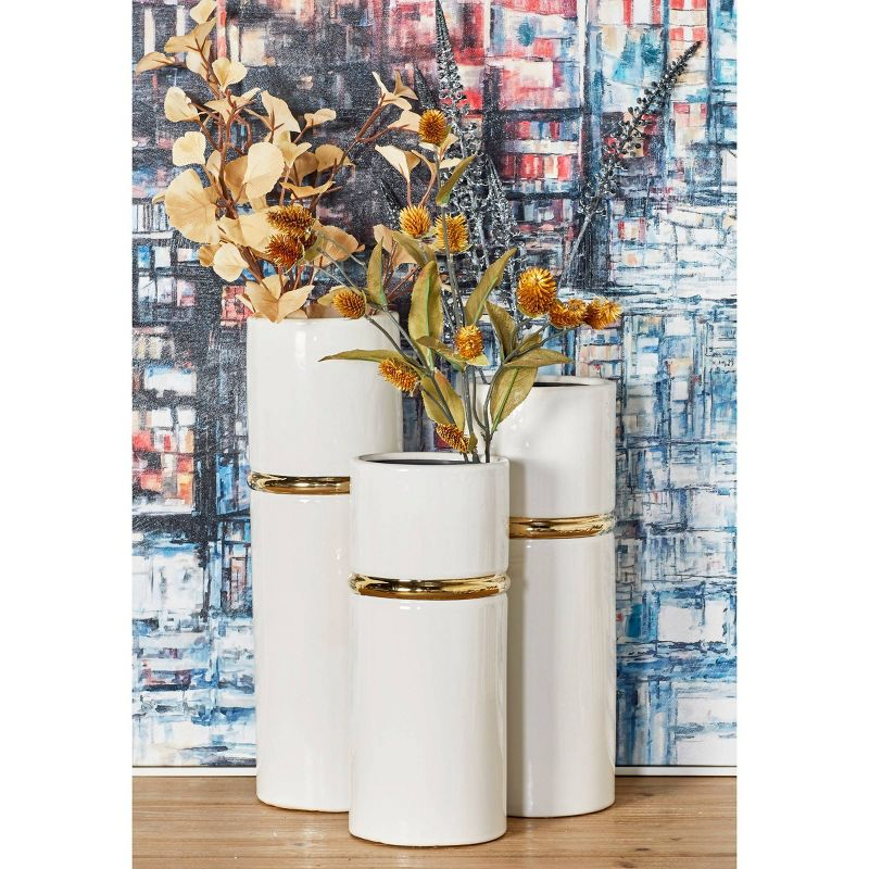 Set of 3 Modern Cylindrical Ceramic Vases White - Olivia & May