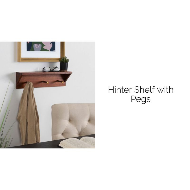 18"x5" Hinter Wood Shelf with Pegs Walnut Brown - Kate & Laurel All Things Decor: Midcentury Design, Gold Accents