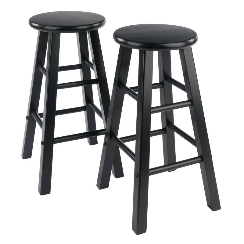 Winsome 2pc 24" Element Counter Height Barstools Black : Round Wood Frame, Non-Upholstered, Fixed Seat Height