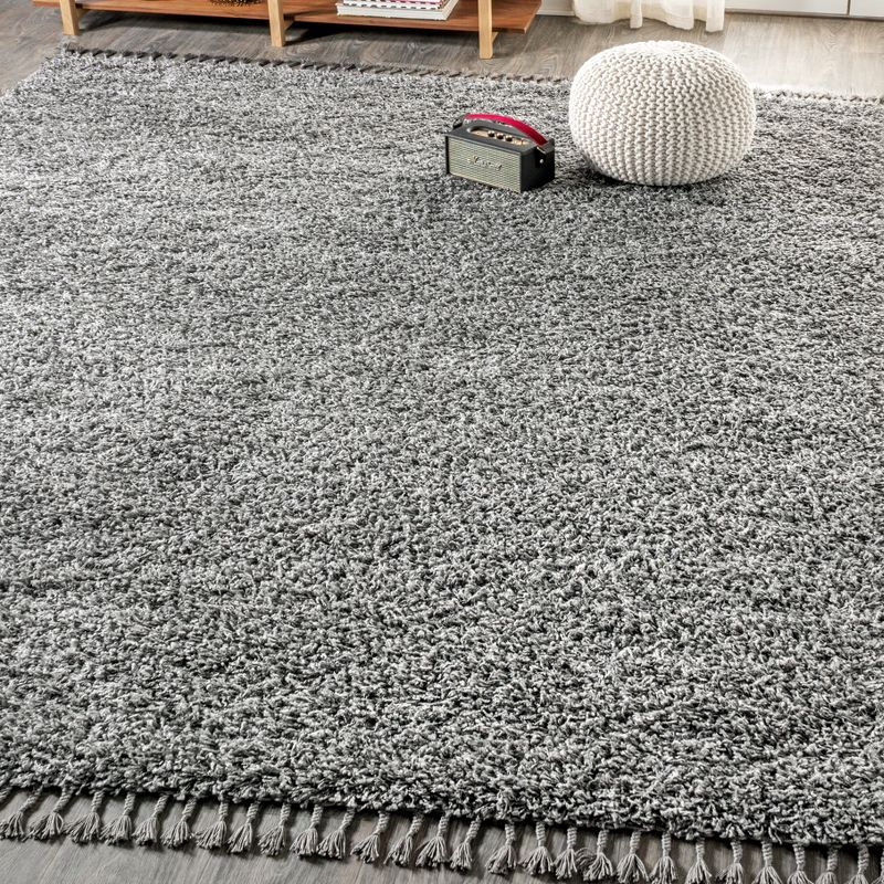 3'x5' Mercer Shag Plush Tassel Area Rug, Charcoal - JONATHAN Y