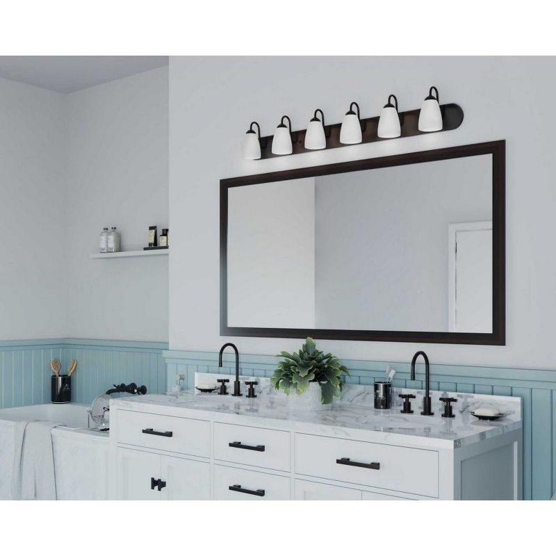 Progress Lighting Gather 6-Light Bath Bracket, Steel, Antique Bronze, Etched Glass Shades