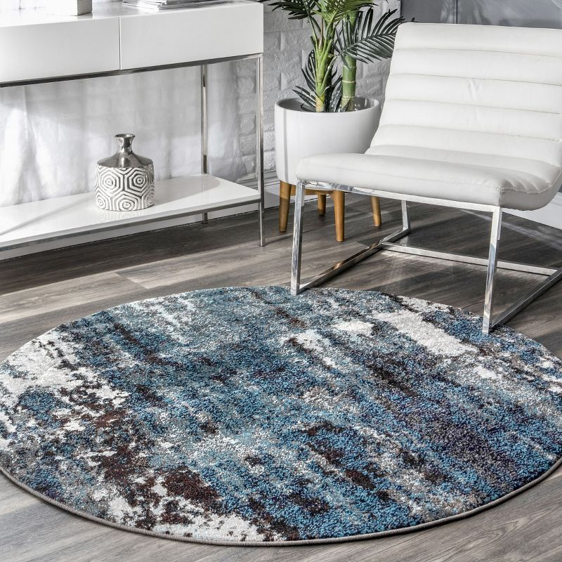 Nuloom Haydee Abstract 5 Round Indoor Area Rug for Living Room Bedroom Dining Room Kitchen, Teal/Ivory