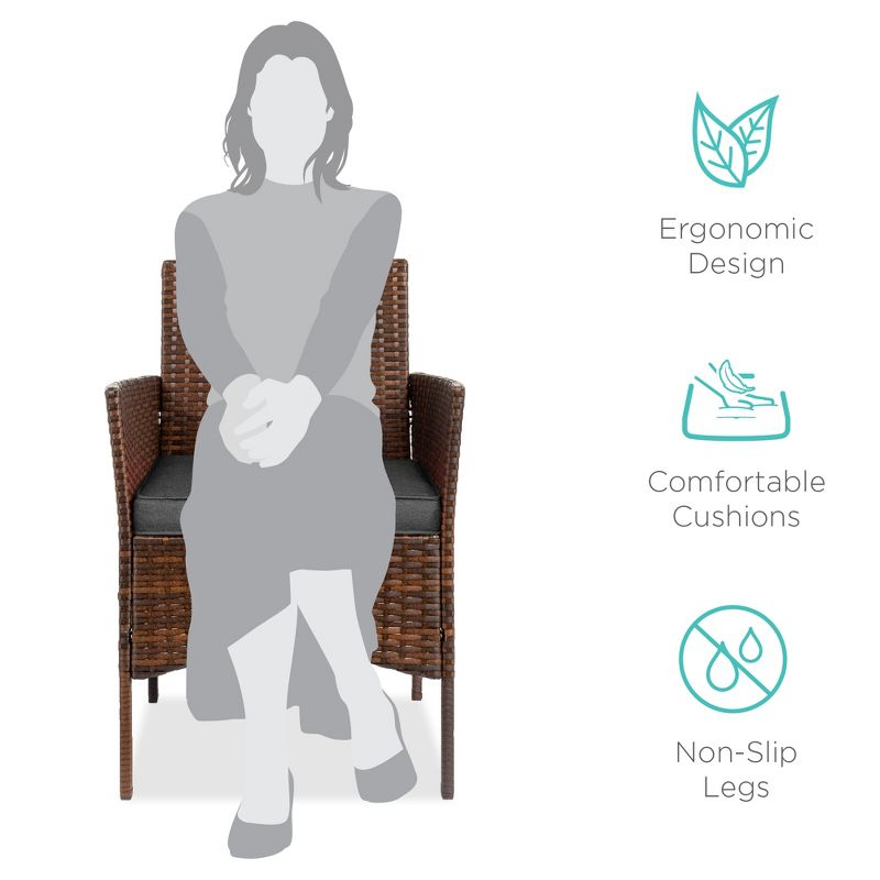 Best Choice Products 3-Piece Outdoor Wicker Conversation Patio Bistro Set, w/ 2 Chairs, Table - Brown/Stone Gray