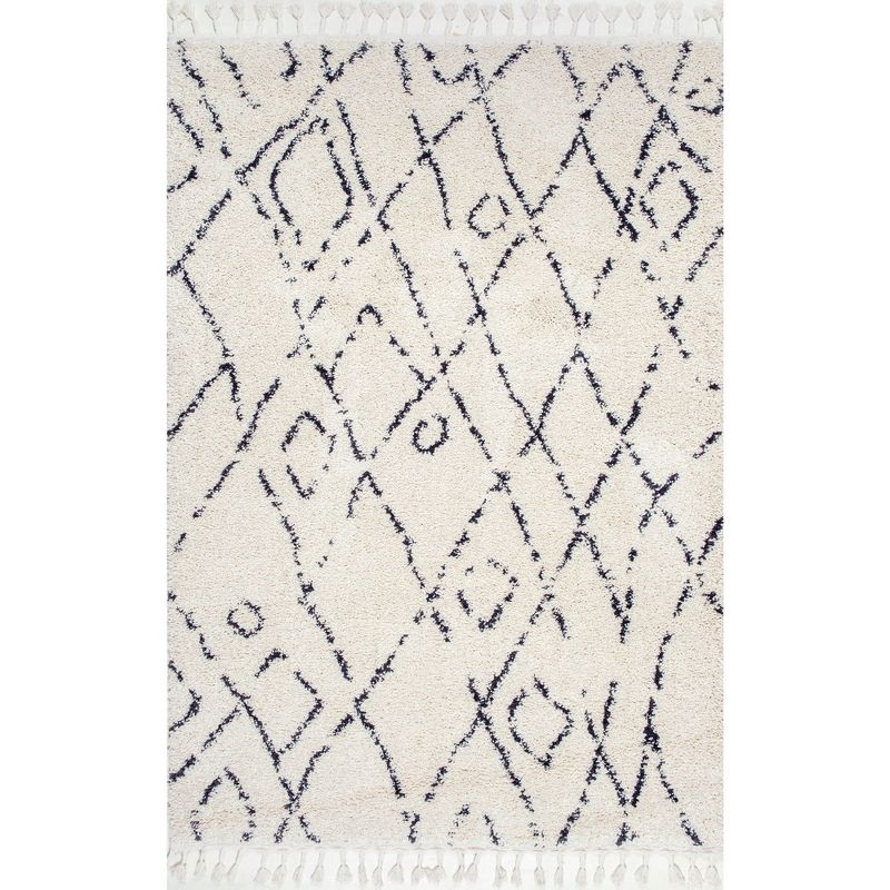 Nuloom Nieves Moroccan 5 Square Indoor Area Rug for Living Room Bedroom Dining Room, Off White/Dark Grey