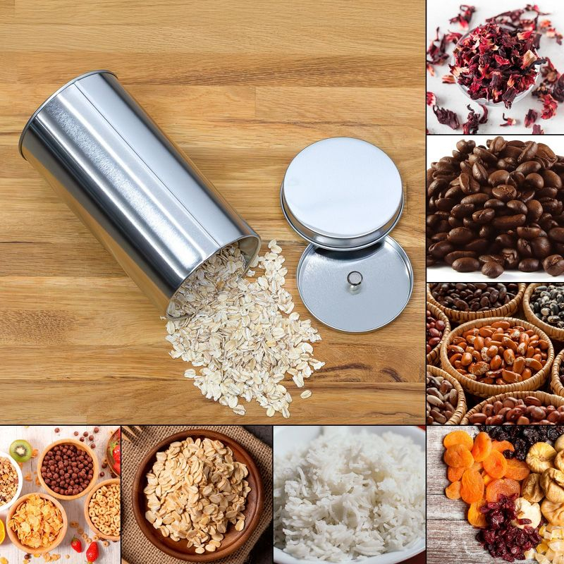 Solstice Large Double Seal Tea Canisters 4pk; Round Metal Containers with Interior Seal Lid