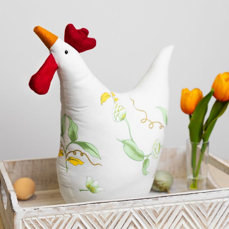 Northlight 12" White, Soft Green, and Yellow Floral Rooster Chicken Spring Decoration