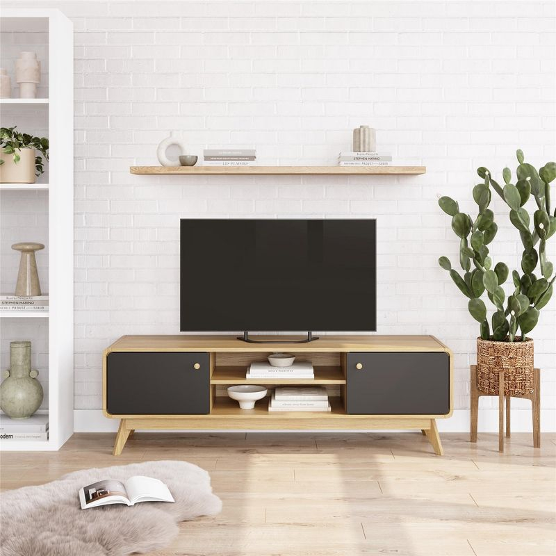 Ren Home Leva Scandinavian 2 Door Rounded TV Stand, Oak and Black